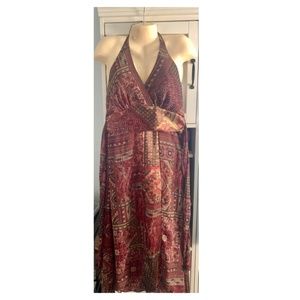 CHRIS MCLAUGHLIN HALTER DRESS PAISLEY PRINT LONG WITH SLITS. NEVER WORN.
